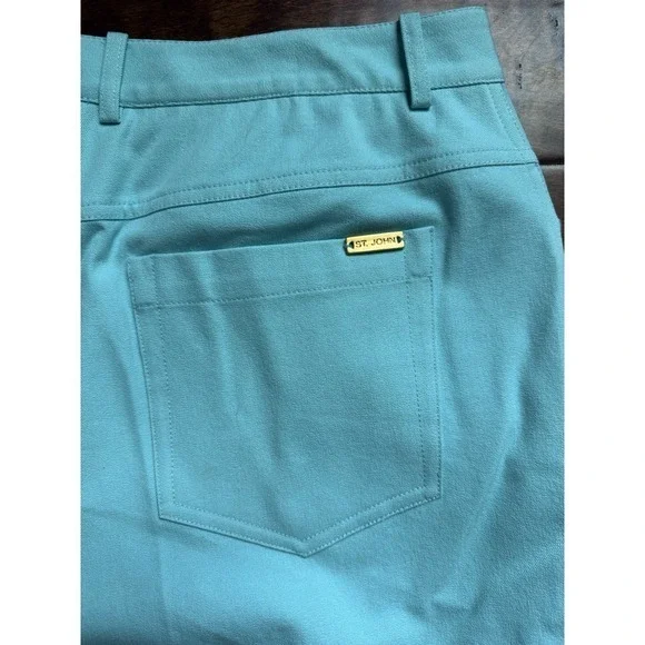 St John Sport Pant Suit Leaf Print Denim Jacket Set Size 16 Vintage - Picture 9 of 10